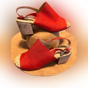 Unisa Red Open-Toe Slingback Block Heel Sandals